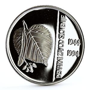 Slovenia 500 tolarjev National Monetary Institute Leaf Emblem silver coin 1994