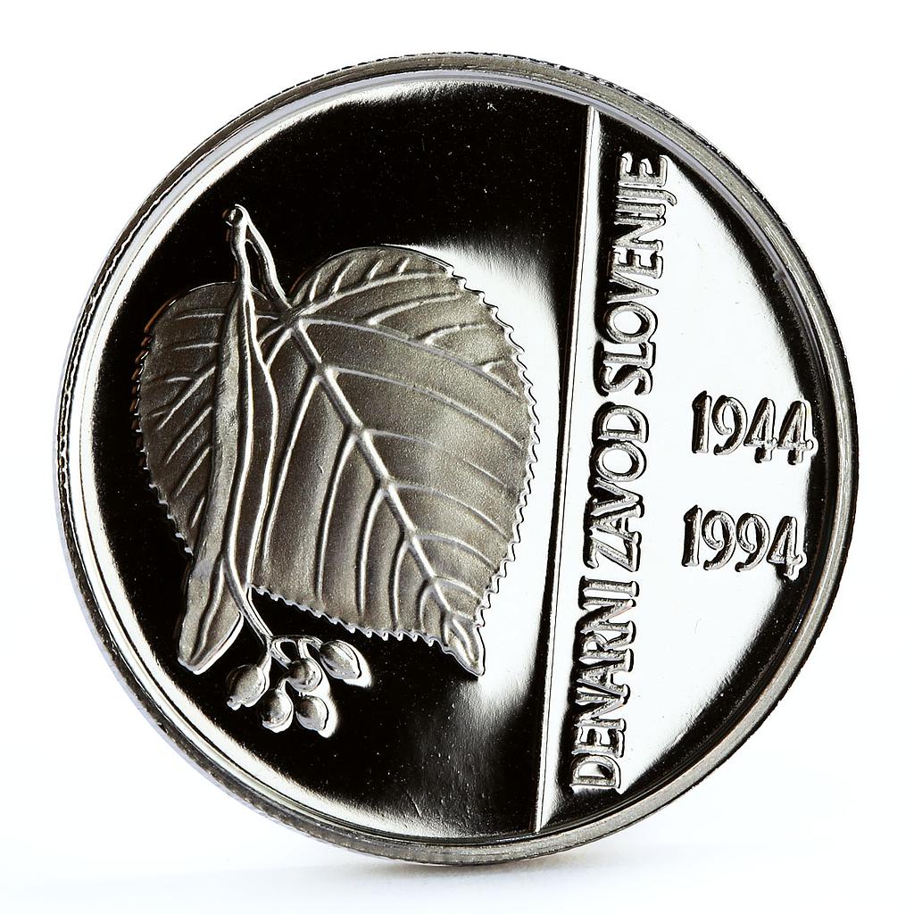 Slovenia 500 tolarjev National Monetary Institute Leaf Emblem silver coin 1994