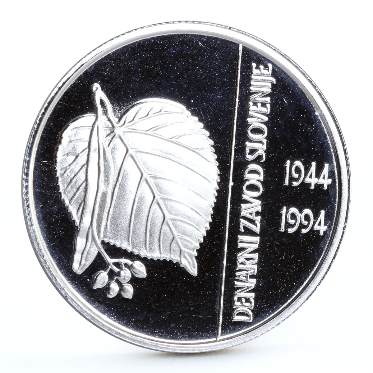 Slovenia 500 tolarjev National Monetary Institute Leaf Emblem silver coin 1994