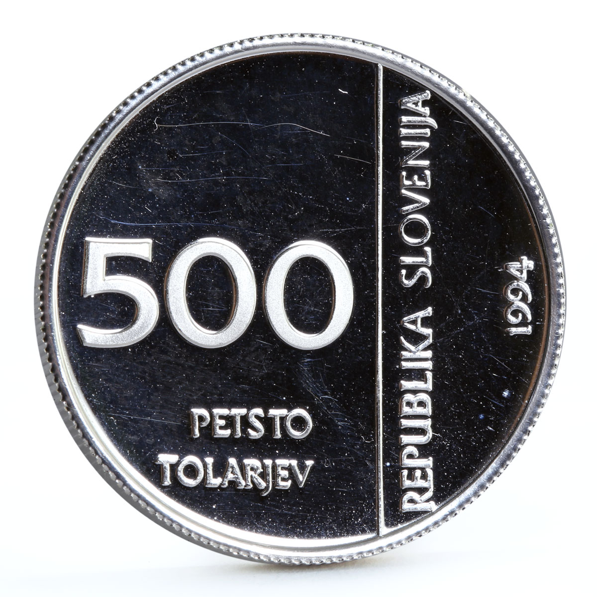 Slovenia 500 tolarjev National Monetary Institute Leaf Emblem silver coin 1994