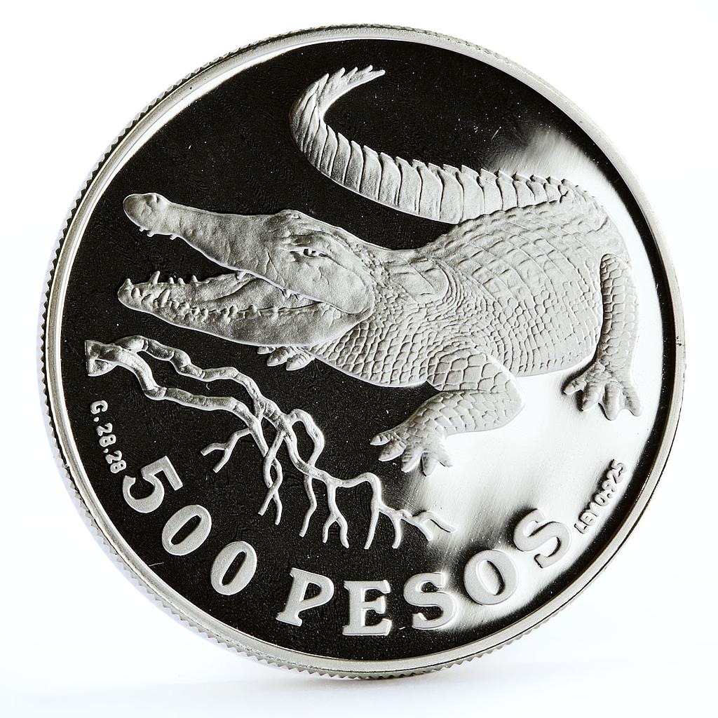 Colombia 500 pesos Endangered Wildlife Crocodile Fauna silver coin 1978