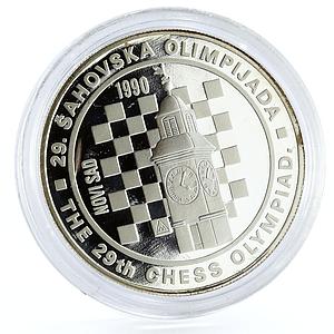 Yugoslavia 100 dinara Chess Olympiad Petrovaradin Clock Tower silver coin 1990