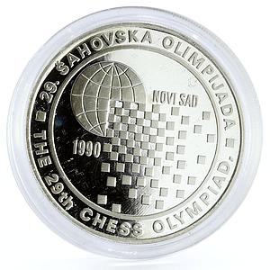 Yugoslavia 150 dinara Chess Olympiad Chess Board Design Globe silver coin 1990