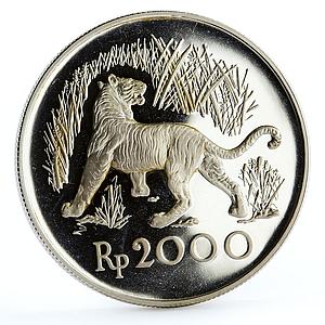 Indonesia 2000 rupiah Javan Tiger proof silver coin 1974