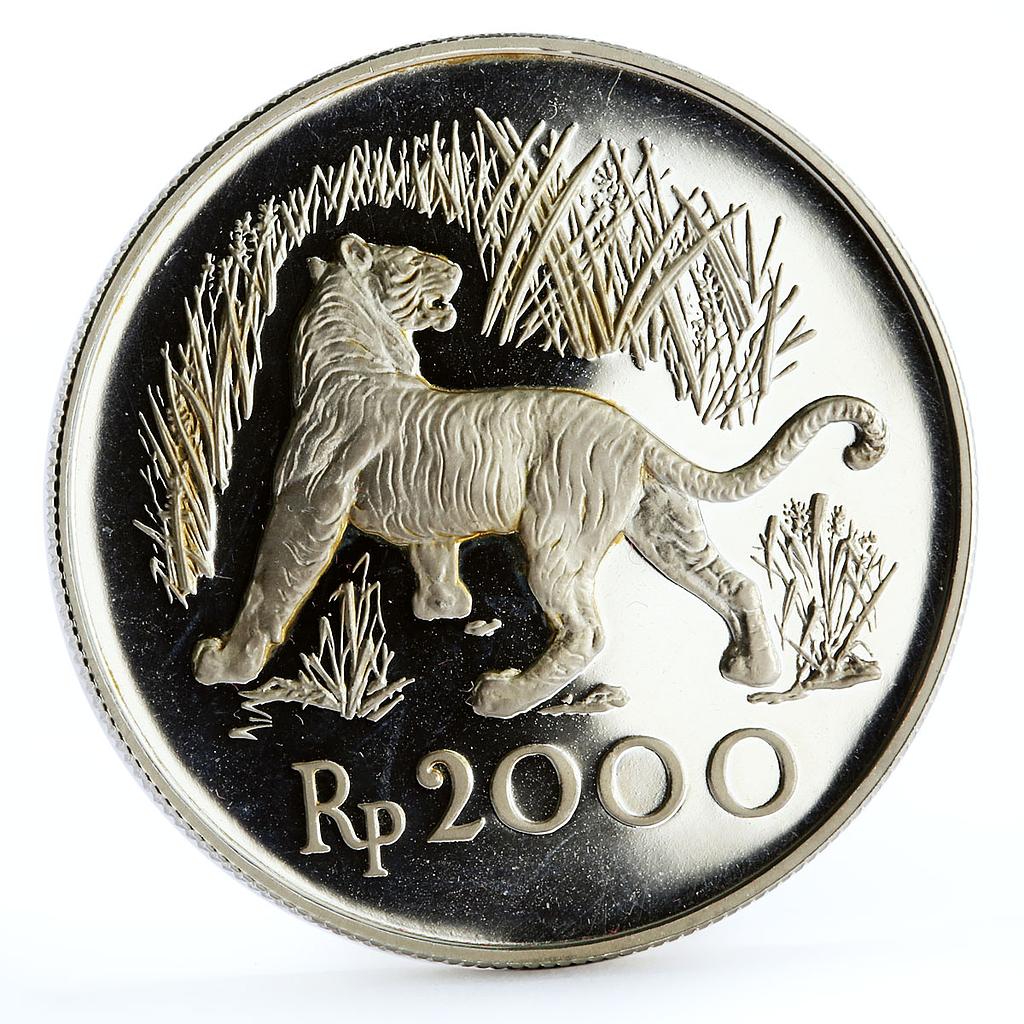 Indonesia 2000 rupiah Javan Tiger proof silver coin 1974