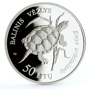 Lithuania 50 litu Endangered Wildlife Sea Turtle Fauna silver coin 2012