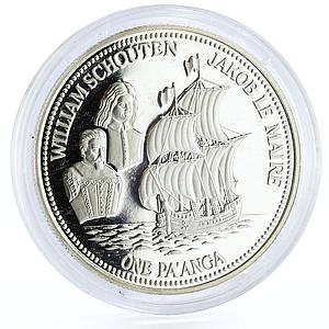 Tonga 1 paanga Dutch Explorers William and Jacob Ship Seafaring silver coin 1991