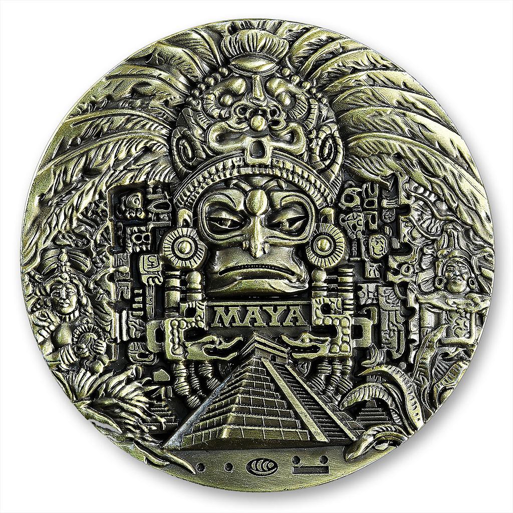 The Mayan Long Count Calendar Aztec 80 mm big bronze plated medal