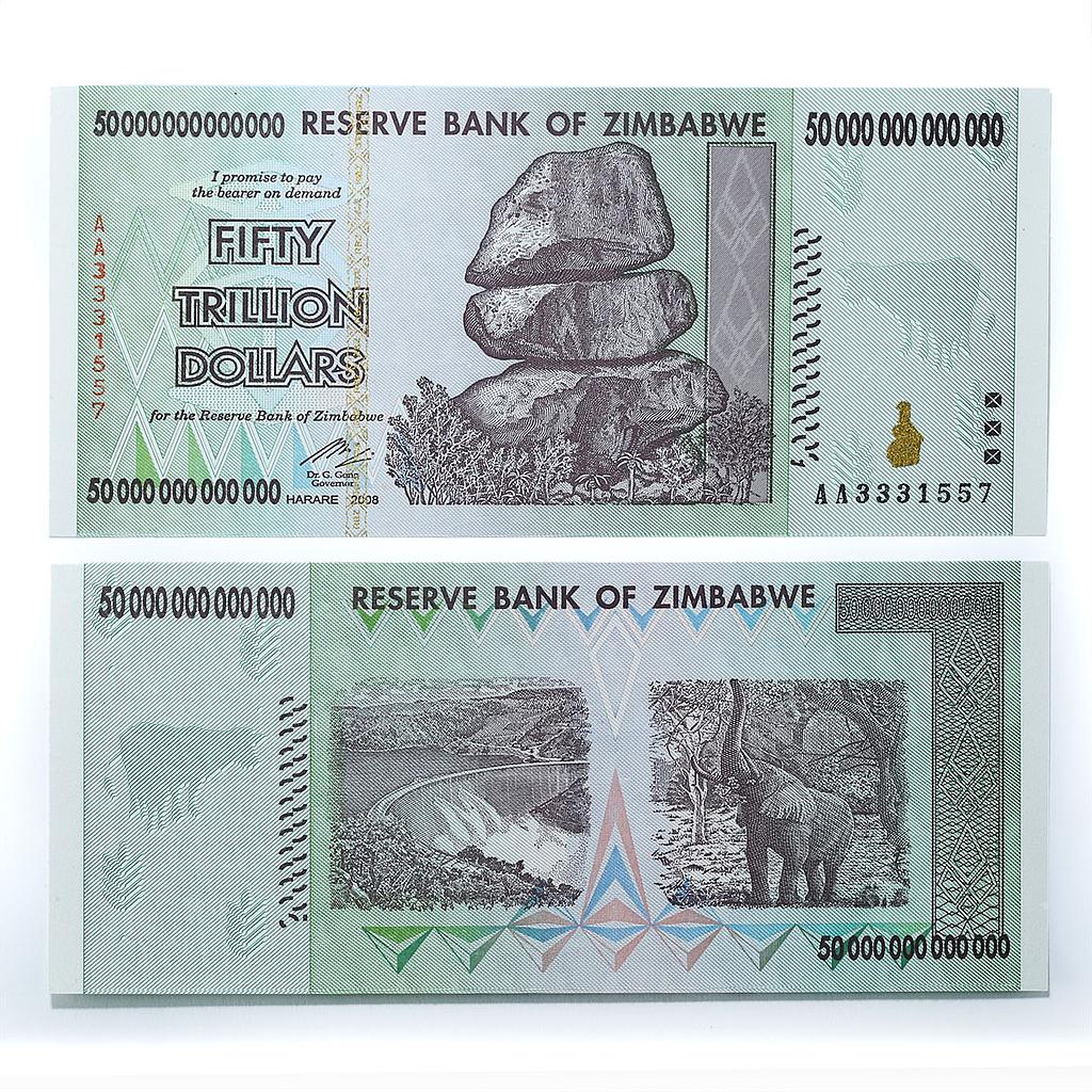 ZIMBABWE 50 TRILLION DOLLARS AA Series BANKNOTE CURRENCY UNCIRCULATED