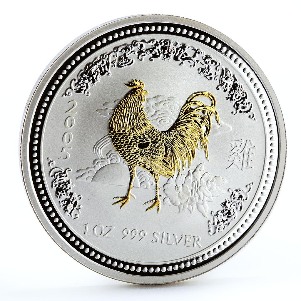 Australia 1 dollar Lunar Calendar I Year of Rooster gilded silver coin ...
