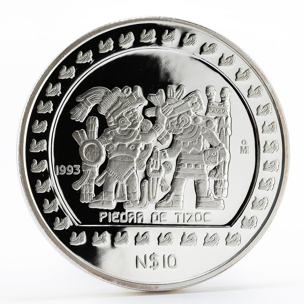 3978【メキシコ】1993年10ペソ銀貨　 Mexico 10 pesos Piedra de Tizoc proof silver coin 1993 | Coinsberg