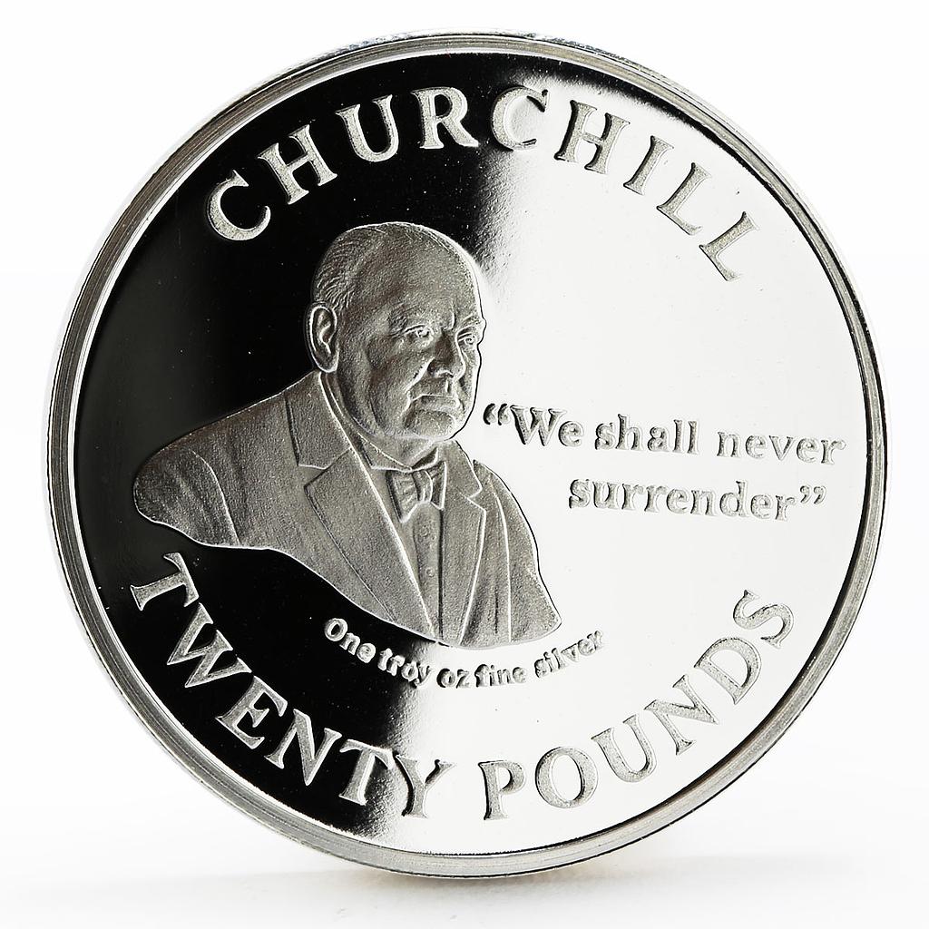 Gibraltar 20 pounds Sir Winston Churchill Portrait silver coin