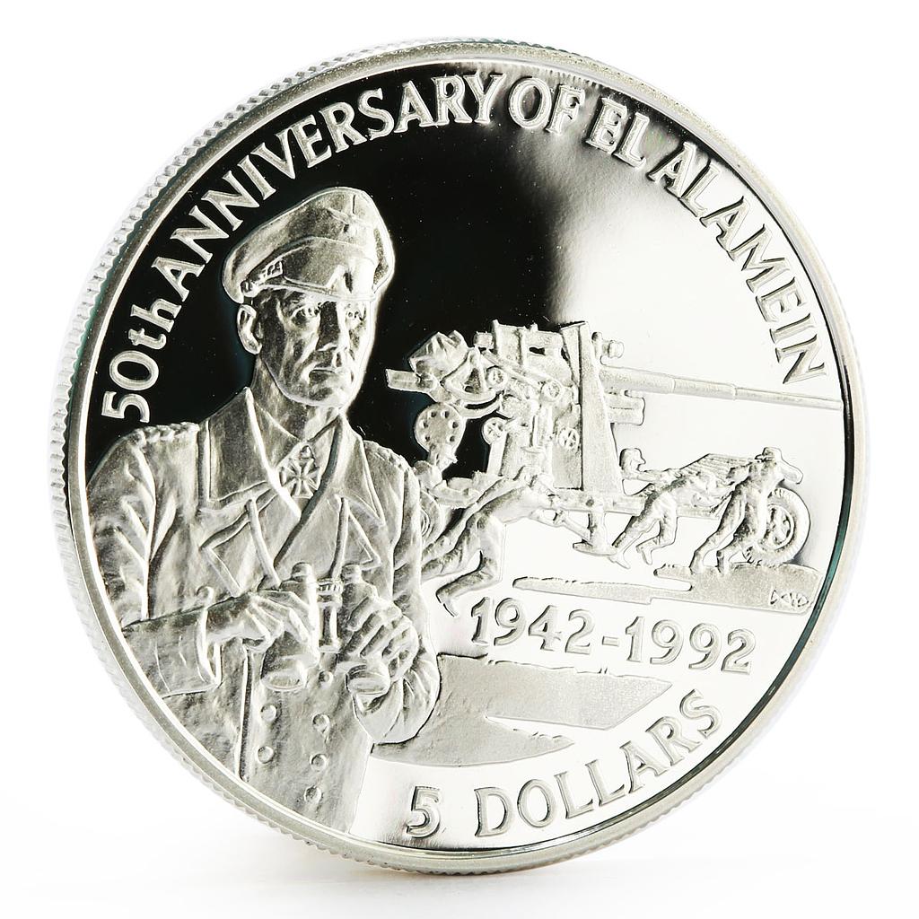 Belize 5 dollars 50th Anniversary of El Alamein Erwin Rommel proof ...