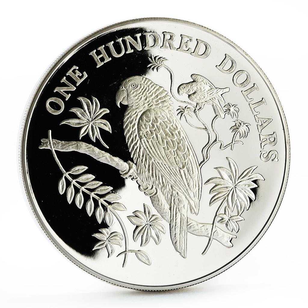 Dominica 100 dollars Local Fauna series Parrots proof silver coin 1988 ...