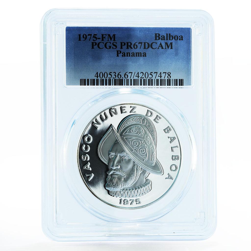 Panama 1 Balboa Vasco Nunez De Balboa Pr67 Pcgs Silver Coin 1975 