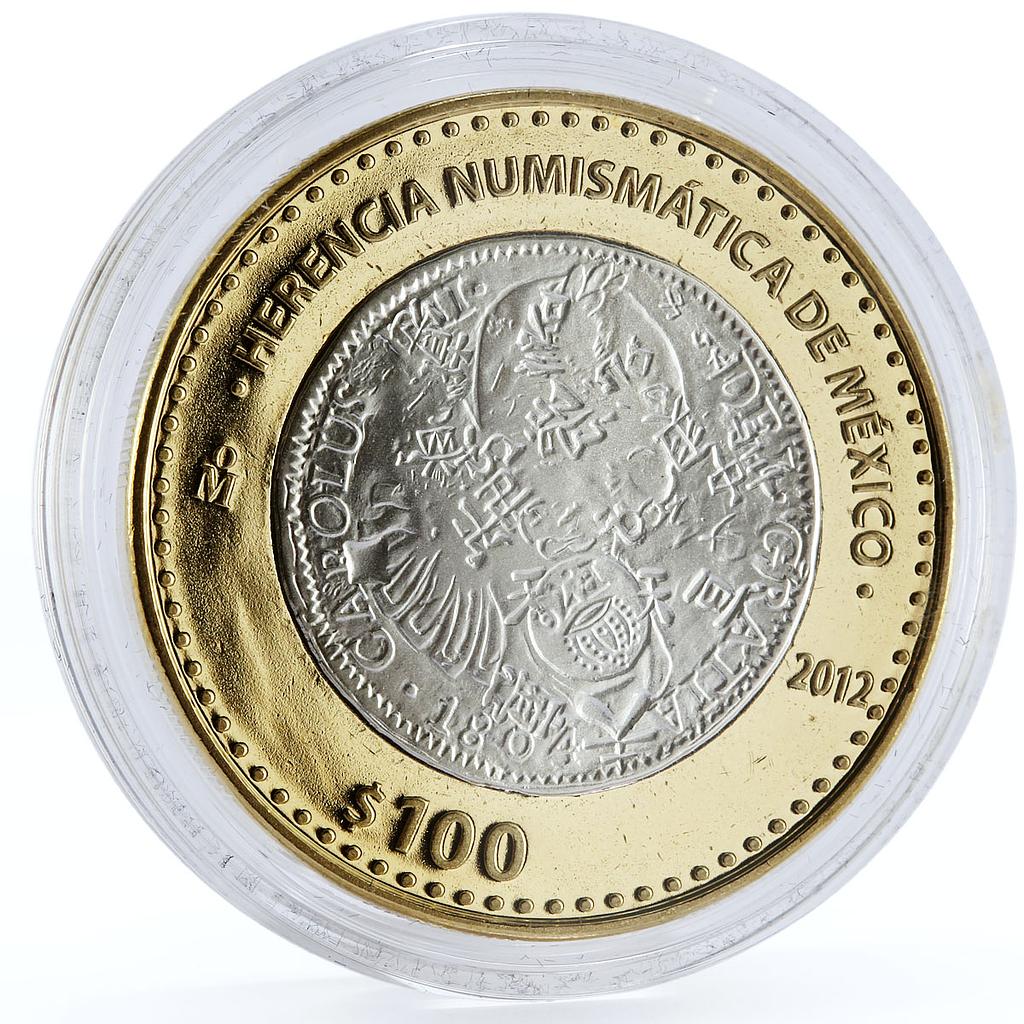 Mexico 100 pesos Numismatic Heritage 1804 8 Reales bimetal