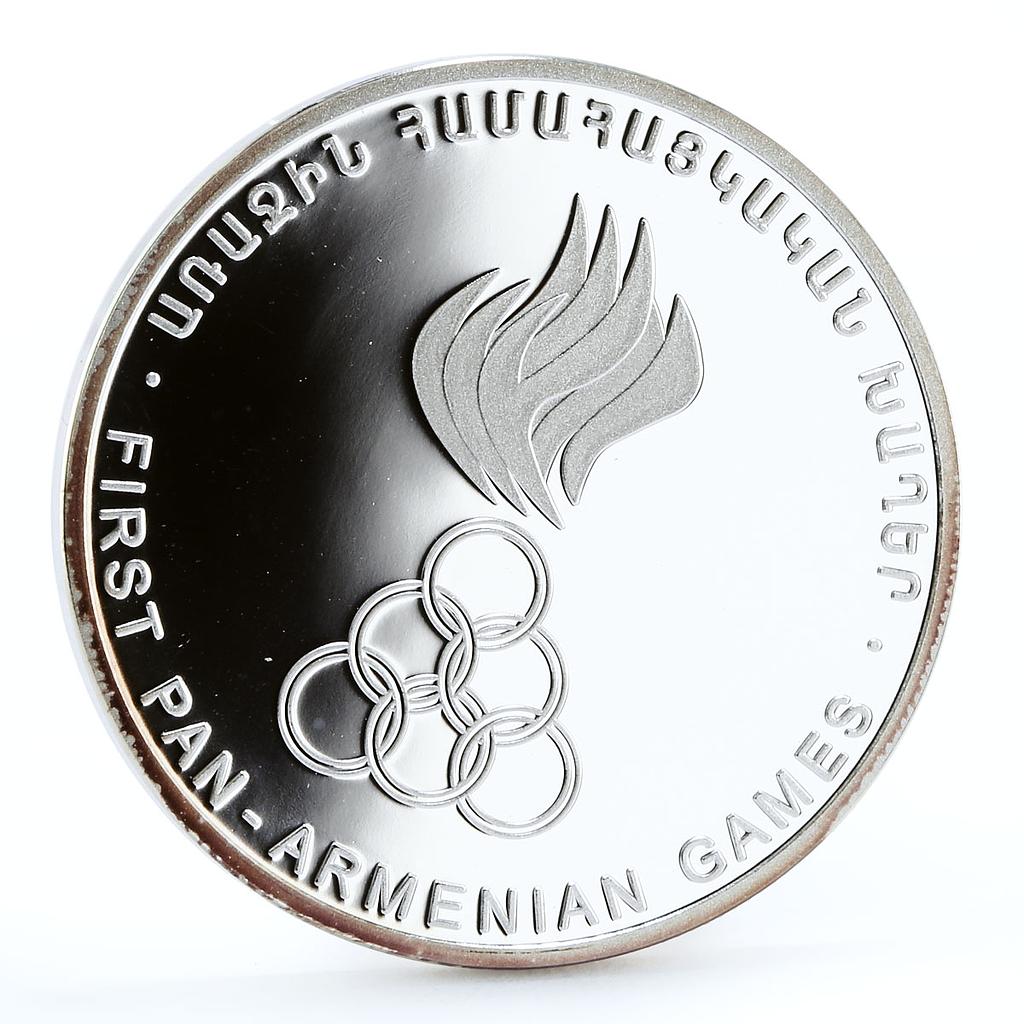 Armenia 5000 dram First Pan Armenian Games Sports Olympic Rings silver
