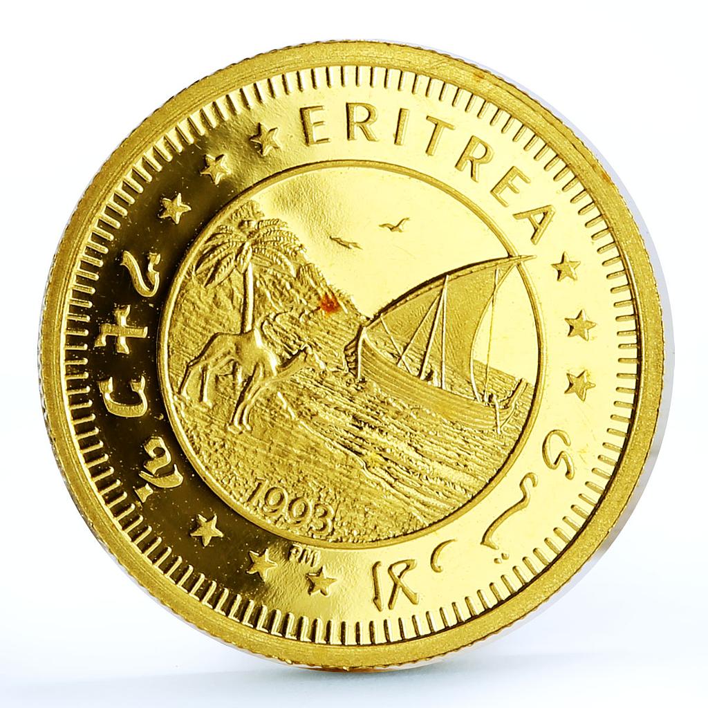 Eritrea 50 dollars Independence Day Camel Ship Clipper proof gold coin ...