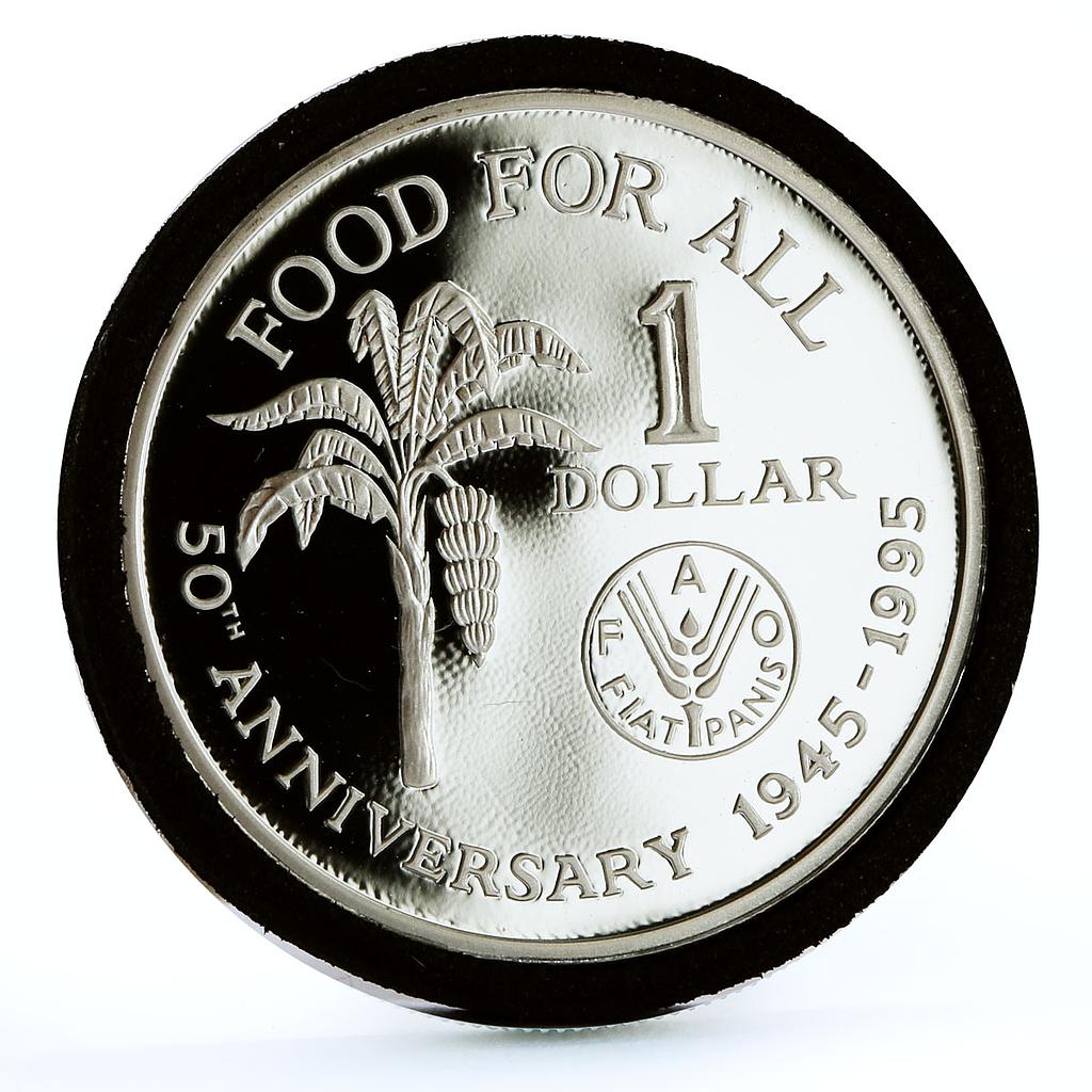 Trinidad and Tobago 1 dollar 50th Anniversary of FAO Banana silver coin ...