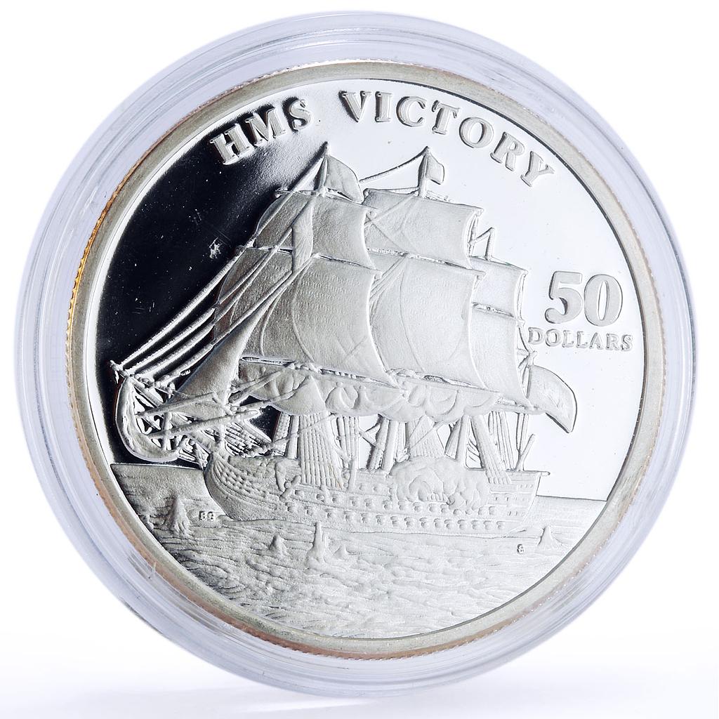 Marshall Islands 50 dollars Seafaring HMS Victory Ship Clipper silver ...