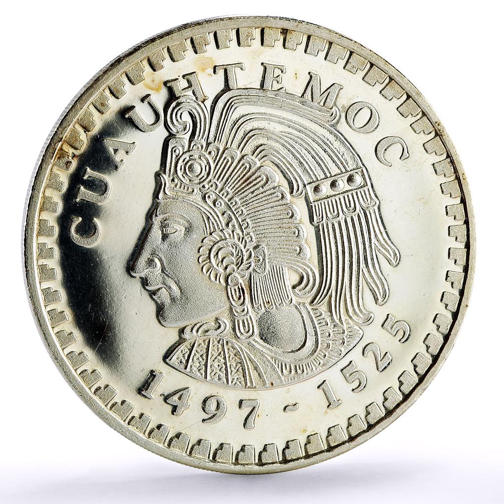 Mexico 1 onza Precolombina Aztec Ruler Cuauhtemoc Head Facing silver ...