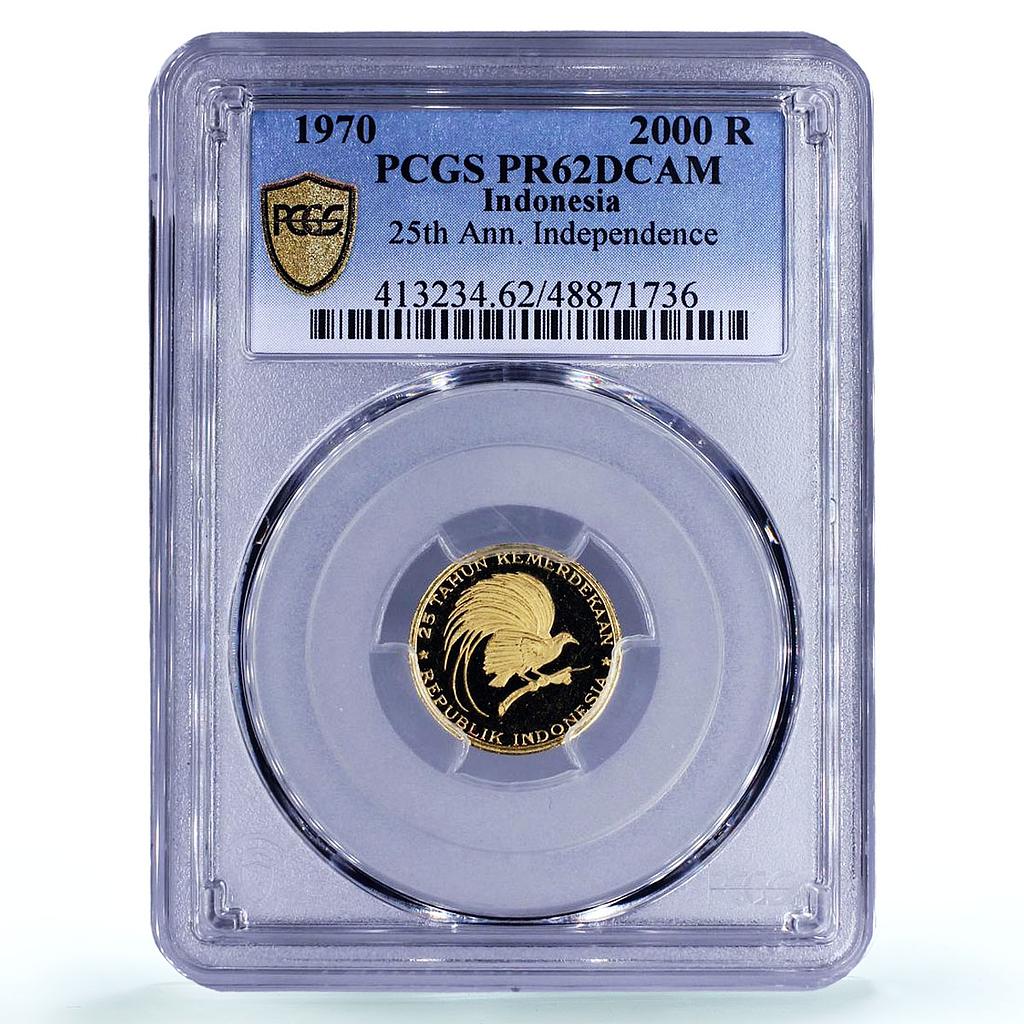 Indonesia 2000 rupiah Independence 25th Anniversary PR62 PCGS gold coin ...