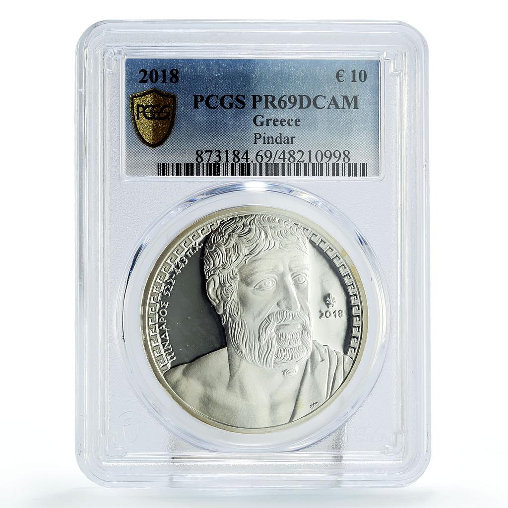 Greece 10 euro Greek Culture Poet Pindar Literature PR69 PCGS silver coin  2018 | Coinsberg