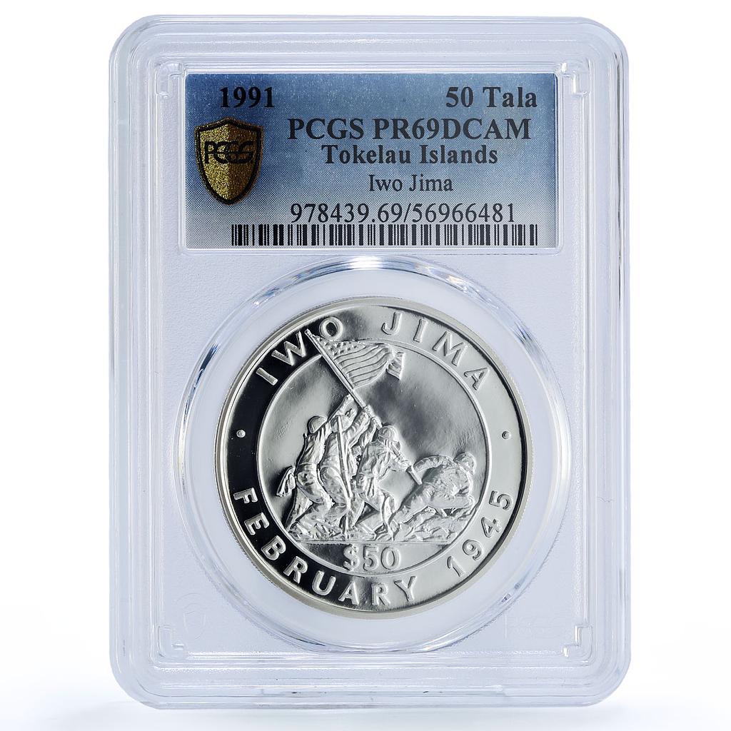 Tokelau 50 tala Iwo Jima Japan 1945 World War 2 PR 69 PCGS silver coin