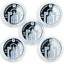 Belarus 10 rubles Saints of Orthodox set of 5 silver proof coins zircons 2008