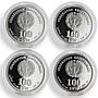 Uzbekistan set 4 coins Great Ancestors science proof silver 1999