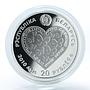 Belarus 20 rubles Love My Heart Swarovski crystals silver coin 2010