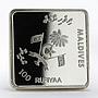 Maldives 100 rufiyaa Millennium silver proof square coin 2000