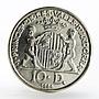 Andorra 10 dinars Joan D.M. Bisbe D'Urgell Crowned arms silver coin 1984