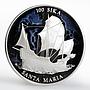 Ghana 100 sika Ship Santa Maria proof silver coin 2000