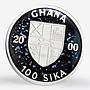 Ghana 100 sika Ship Santa Maria proof silver coin 2000