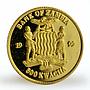 Zambia 500 kwacha Dr. David Livingstone proof gold coin 1999