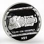 Mexico 5 pesos Stone carving representation of Crocodile proof silver coin 1993