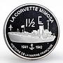 France 1 1/2 euro La Corvette Mimosa Ship silver proof coin 2004