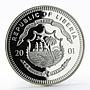 Liberia 20 dollars Year of the Snake silver proof coin 2001