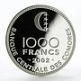 Comoros 1000 francs Mosque of the Sultans silver proof coin 2002