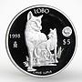 Mexico 5 pesos World Wildlife Fund Wolf Lobo silver proof coin 1998