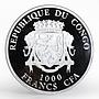 Congo 1000 francs Russian Winter Clock colored silver proof coin 2016