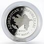 Azerbaijan 50 manat Heydar Aliyev President Map silver proof coin 2004