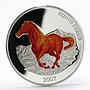 Mongolia 5000 togrog Equus Ferus Wild horse colored proof silver coin 2007