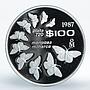 Mexico 100 pesos Monarch butterflies Fauna proof silver coin 1987