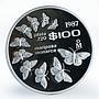 Mexico 100 pesos Monarch butterflies Fauna proof silver coin 1987