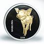 Congo 10 francs Happy babe pig animal silver gilded coin 2006