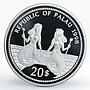 Palau 20 dollars Marine Life Bottle-Nose Dolphin colored proof silver coin 1998