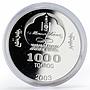 Mongolia 1000 togrog History of Asia Marco Polo proof silver coin 2003