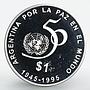 Argentina 1 peso 50th Anniversary of the UN peace proof silver coin 1995